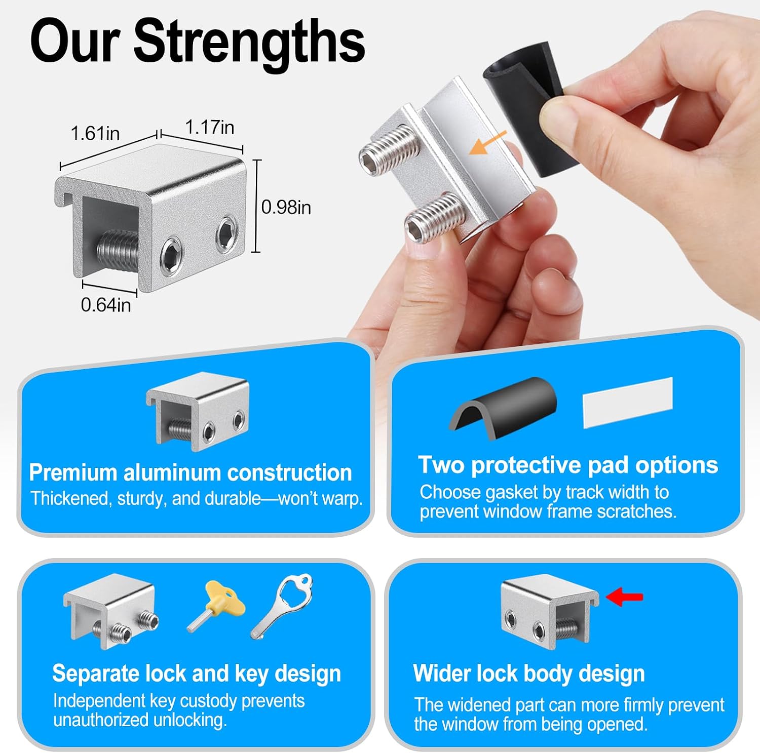 Sliding Window Lock 8 Sets，Adjustable Aluminum Stopper for Window Security