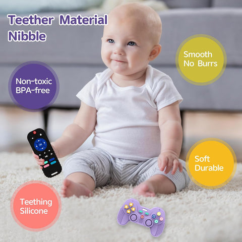Hooku 2 Pack Remote Teether for Baby, Silicone Teethers for Babies 6-12 Months, Baby Teething Toys for Babies 0-6 Months, Remote Control Toy, Infant Gifts for Boys Girls