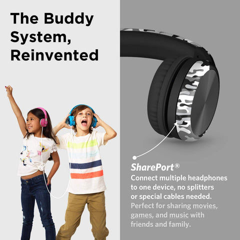 LilGadgets Connect+ Pro Wired Kids Headphones for School with Microphone, Volume Limiting Over-Ear Headset with Cord, SharePort Technology & SoftTouch Padding, Snow Camo