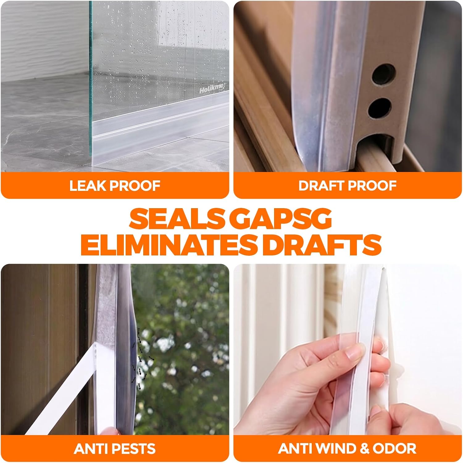 Holikme Weather Stripping Door Seal, Shower Door Bottom Seal, 1.4" W-16.5Ft
