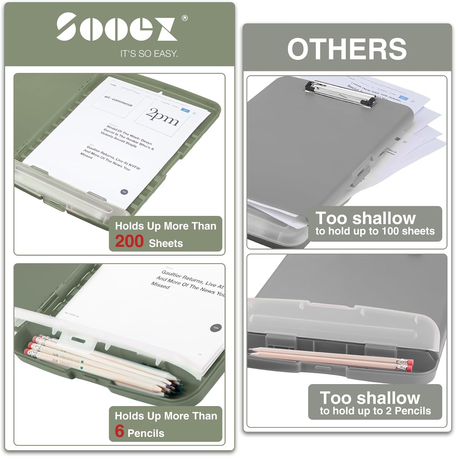 Sooez Clipboard with Storage, Clip Board 8.5 x 11 with Pen Holder, Plastic Organization Case Box for Letter Legal A4 Size Paper, Low Profile Clip, Nurses Teachers Must Haves, School & Office Supplies