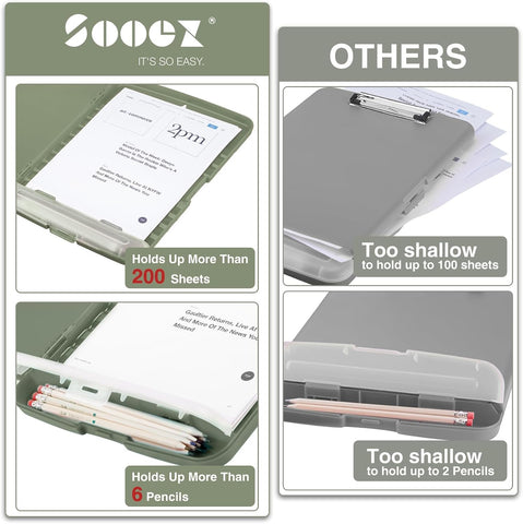 Sooez Clipboard with Storage, Clip Board 8.5 x 11 with Pen Holder, Plastic Organization Case Box for Letter Legal A4 Size Paper, Low Profile Clip, Nurses Teachers Must Haves, School & Office Supplies