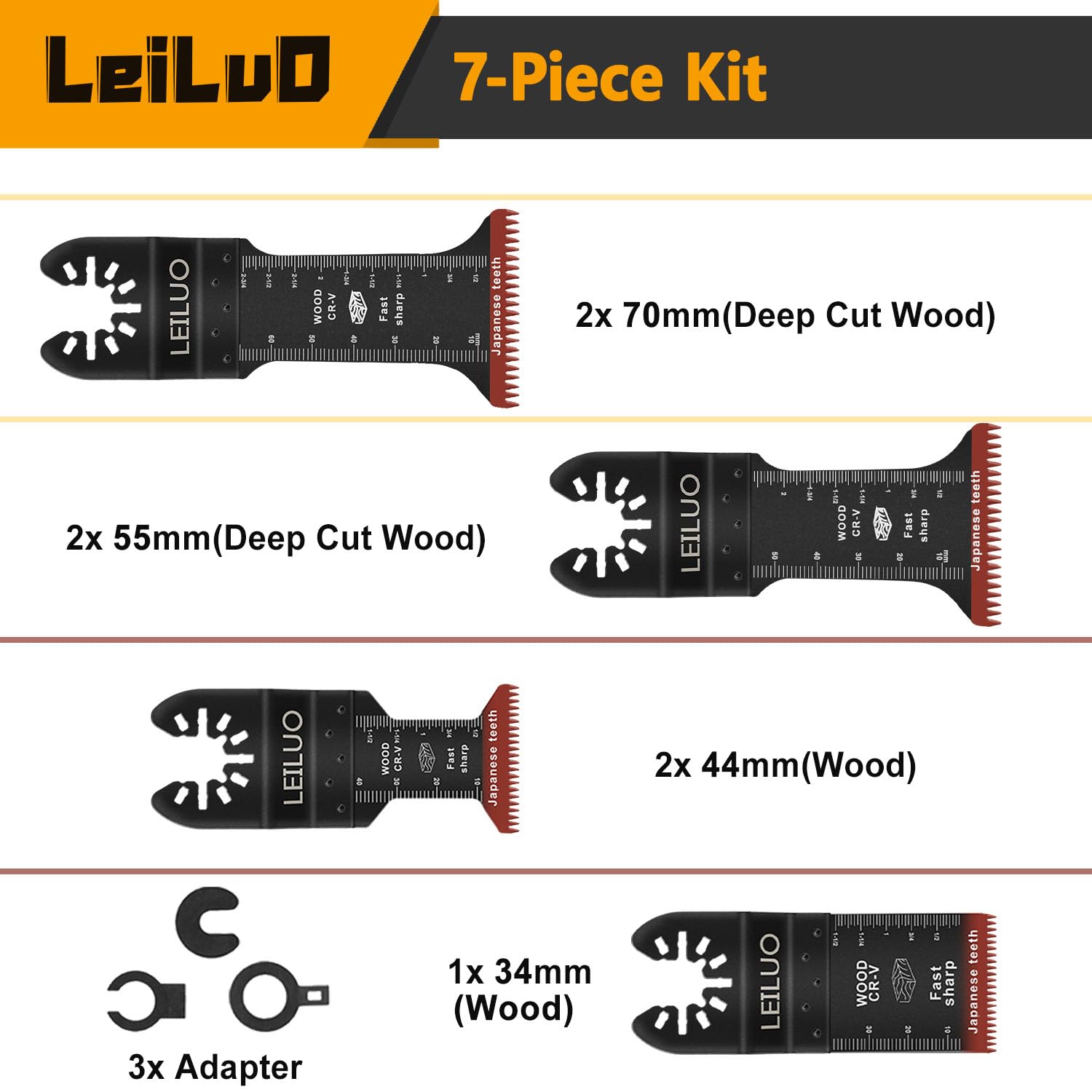 LEILUO 7Pcs Oscillating Saw Blades Wood, Japanese Teeth Multi Tool Blades