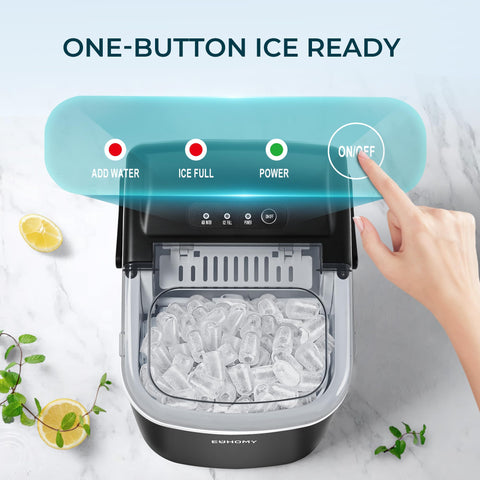 EUHOMY Countertop Ice Maker Machine with Handle, 26.4lbs Per Day, 9 Ice Cubes Ready in 6 Mins, Auto-Cleaning Portable Ice Maker with Basket and Scoop, for Home/Kitchen/Camping/RV (Black)