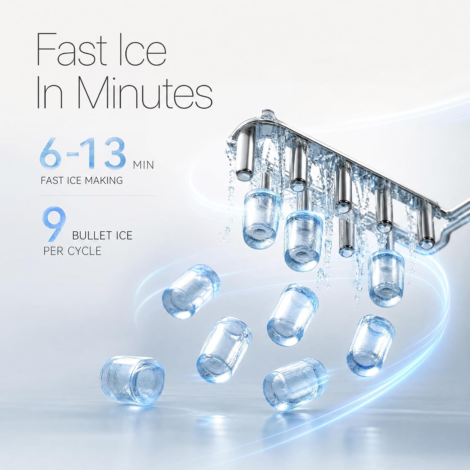 Ice Maker Countertop, Portable Ice Machine with 2 Sizes Bullet Ice, 9 Cubes Ready in 6 Mins, 33lbs/24H, Self-Cleaning Ice Machine with Basket & Scoop for Home Kitchen Office