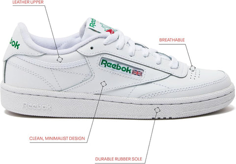 Reebok Club C 85 Mens Tennis Shoes, Casual Fashion White Sneakers for Men