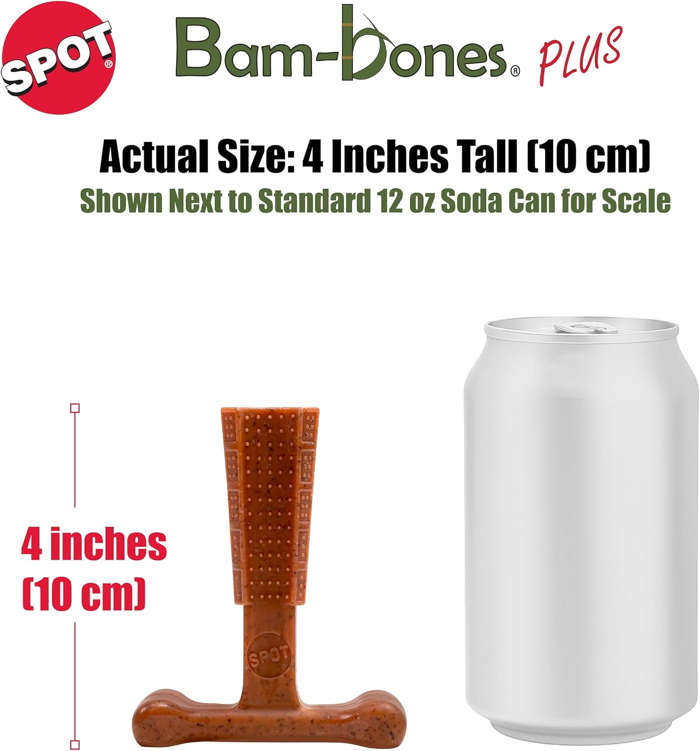SPOT Bam-Bones Plus T-Bone Dog Chew, Beef, 4in, 10-30 lb Heavy Chewers