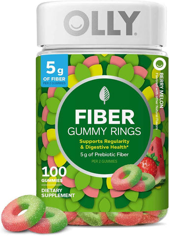 OLLY Fiber Gummy Rings Digestive Health Supplement, Berry Melon - 100 Count