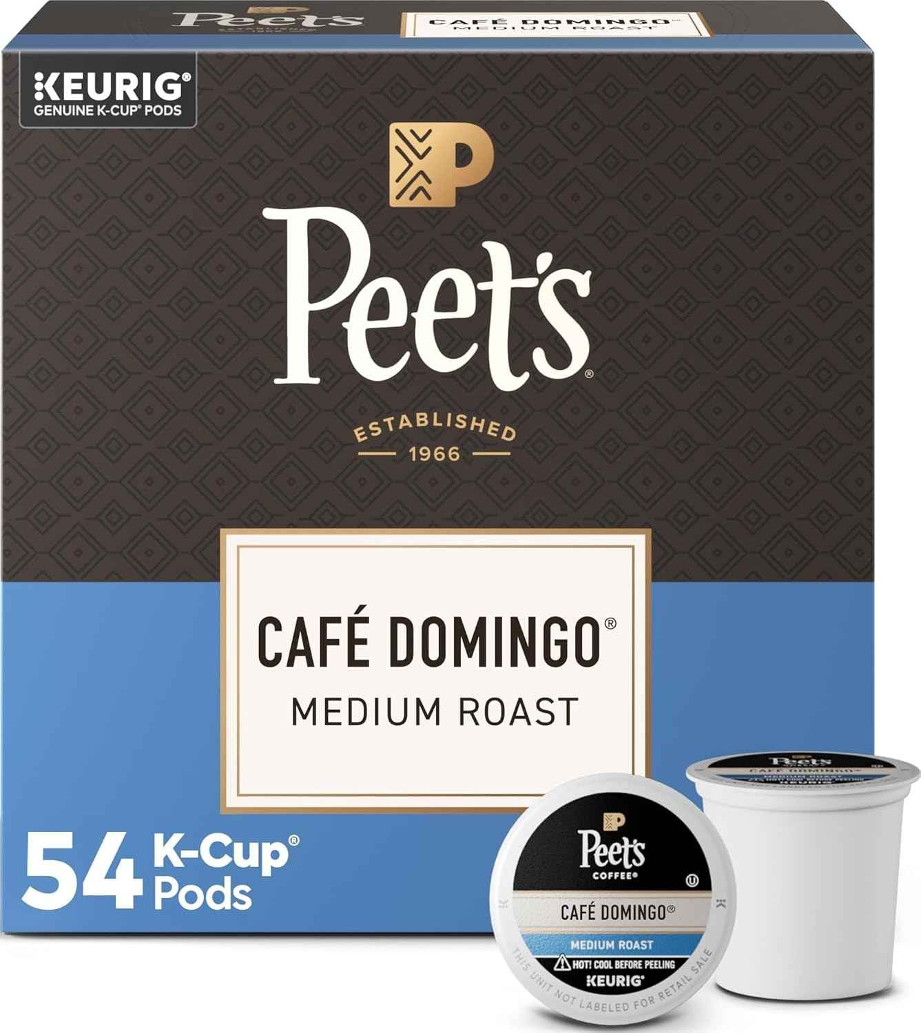 Peet's Coffee, Medium Roast Keurig K-Cup Pods, 100% Arabica Coffee - Café Domingo 54 Count (1 Box of 54 Pods)