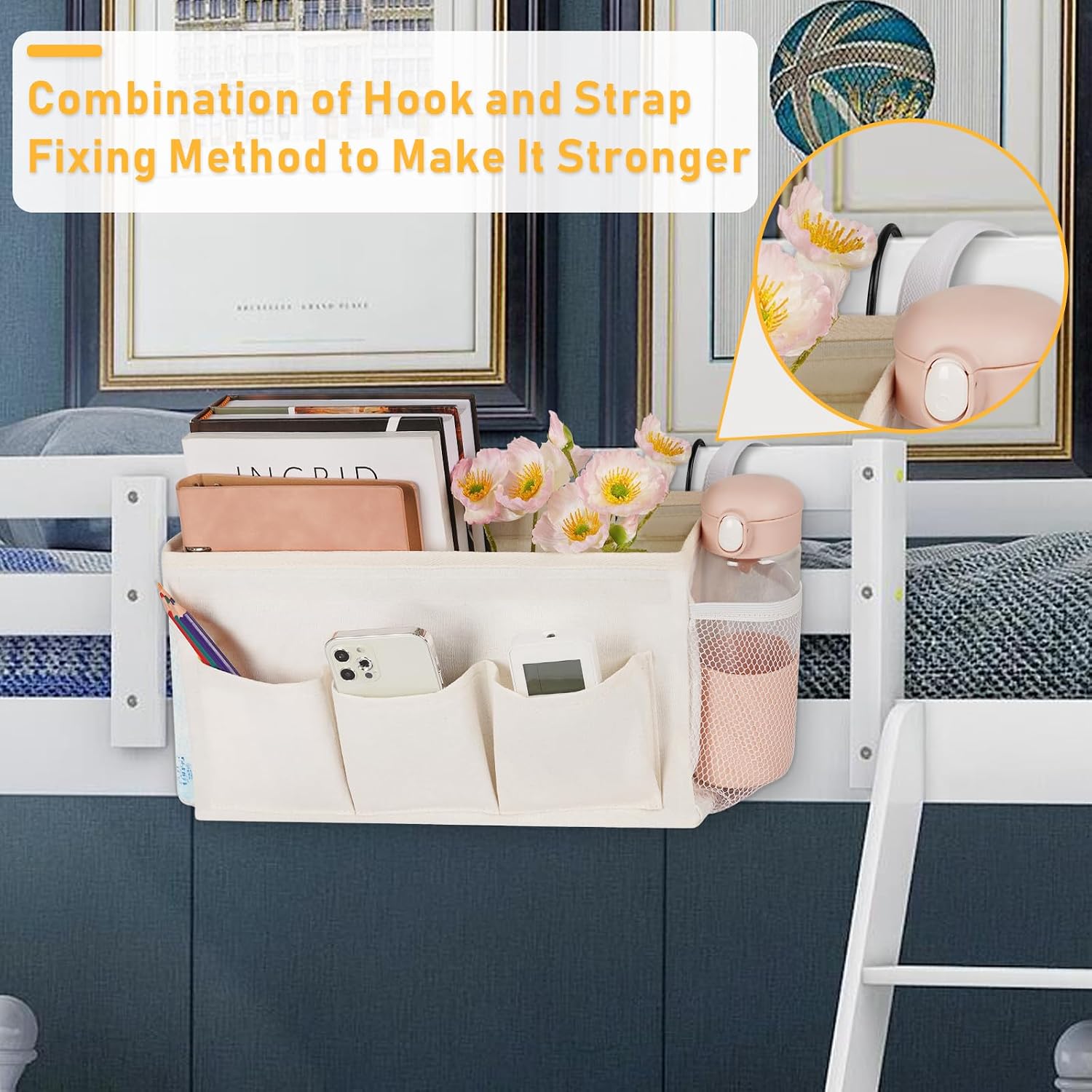 Lilithye Bedside Caddy, Bedside Storage Bag Hanging Organizer for Bunk Bed