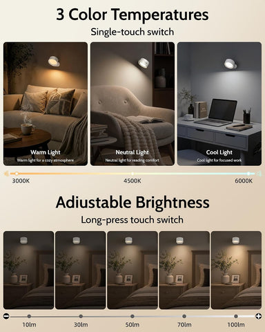 Rechargeable Wall Sconces with Remote, Magnetic Wall Lights, White