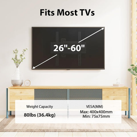 USX MOUNT Swivel TV Wall Mount for 26-60 Inch TVs up to 80 lbs, Single Articulating Arm, Full Motion TV Wall Mount Bracket with Swivel and Tilt, Max VESA 400x400mm (Pack of 2)