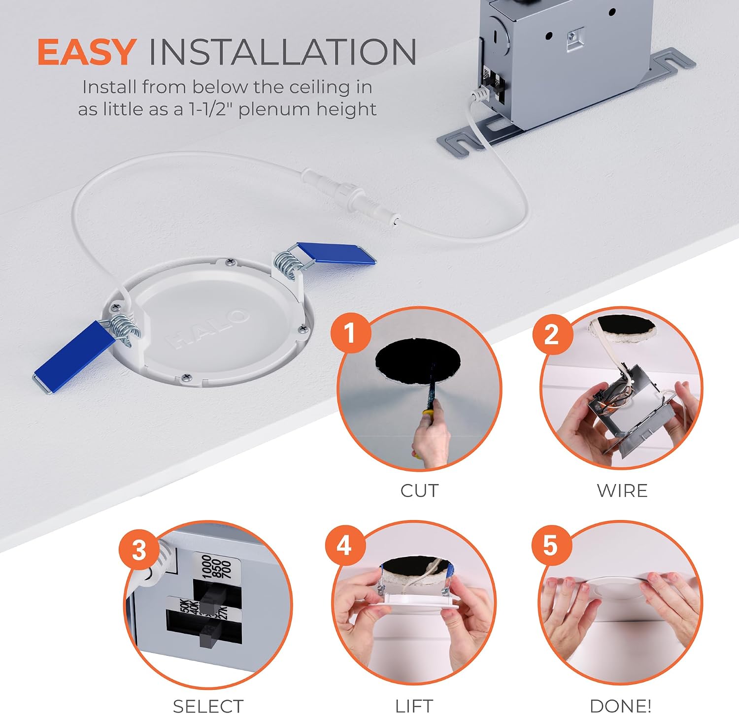 HALO HLB Canless LED Recessed Lighting 4 inch 5CCT Lumen Select 4PK
