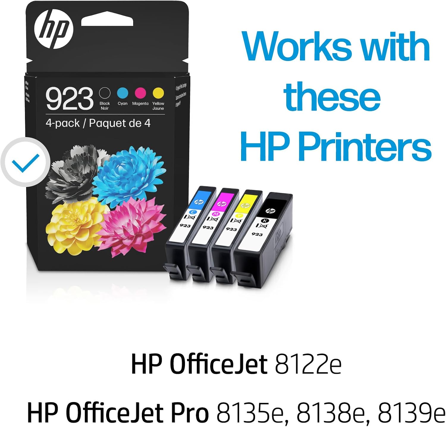 HP 923 Black, Cyan, Magenta, Yellow Ink Cartridges (4-Pack) | Works with OfficeJet 8120, Pro 8130 Series | 6C3Y6LN