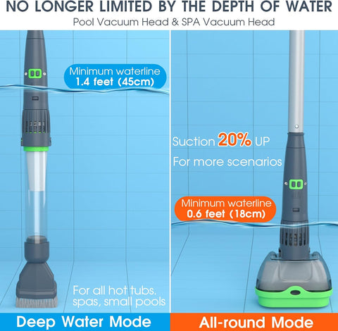 Rechargeable Pool & Spa Hot Tub Vacuum Cleaner - Dual Mode & Magnetic Drive System, 25µm Ultra Fine Mesh Filters for Hot Tub, Small Above Ground Pools - 70 Mins