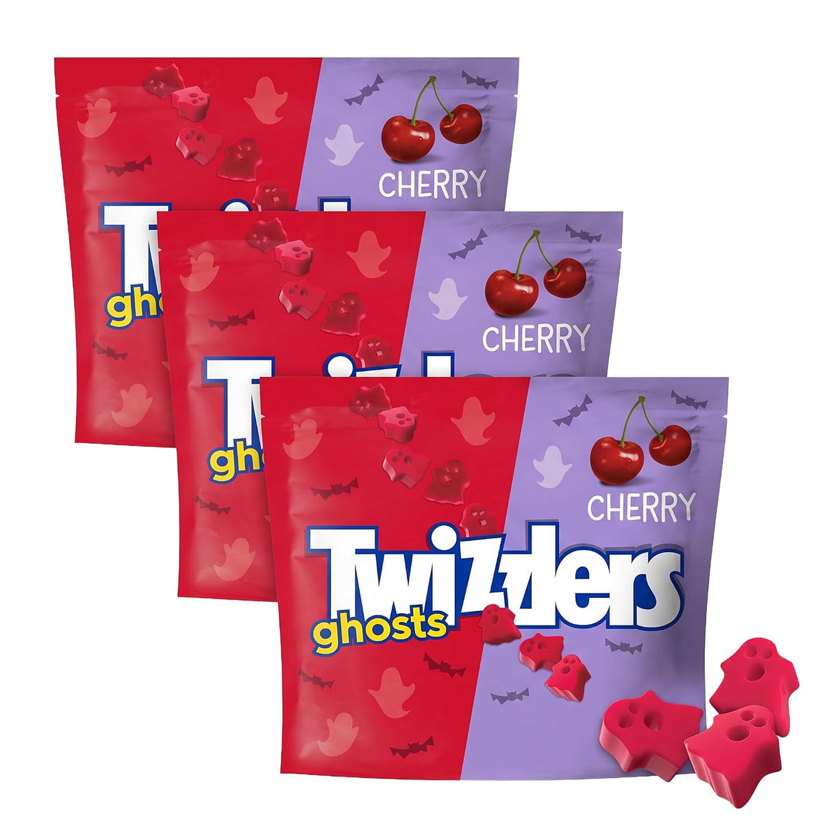 TWIZZLERS Ghosts Cherry Flavored Chewy, Halloween Candy Bag, 7.1 oz (Pack of 3)