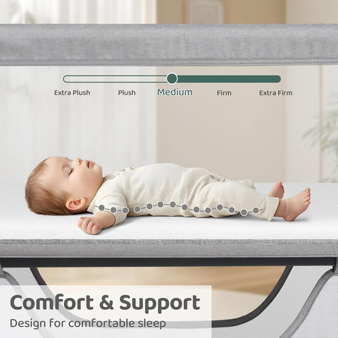 Cowiewie Bassinet Bedside Sleeper, Breathable and Adjustable, Light Grey