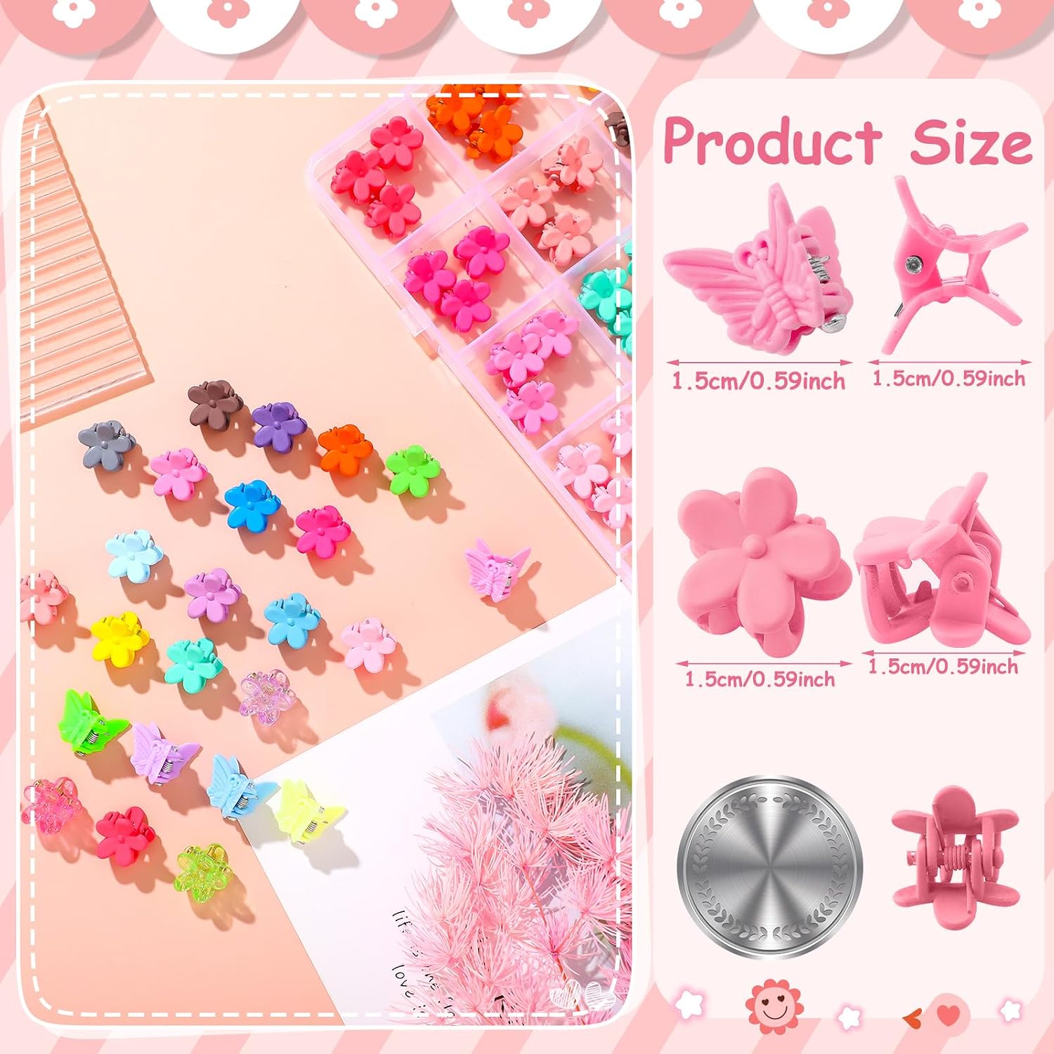 112 Pcs Baby Hair Clips - 28 Color Mini Flower and Butterfly Clips for Girls, Toddlers - Small Claw Clips With Organizer Box - Cute Hair Accessories