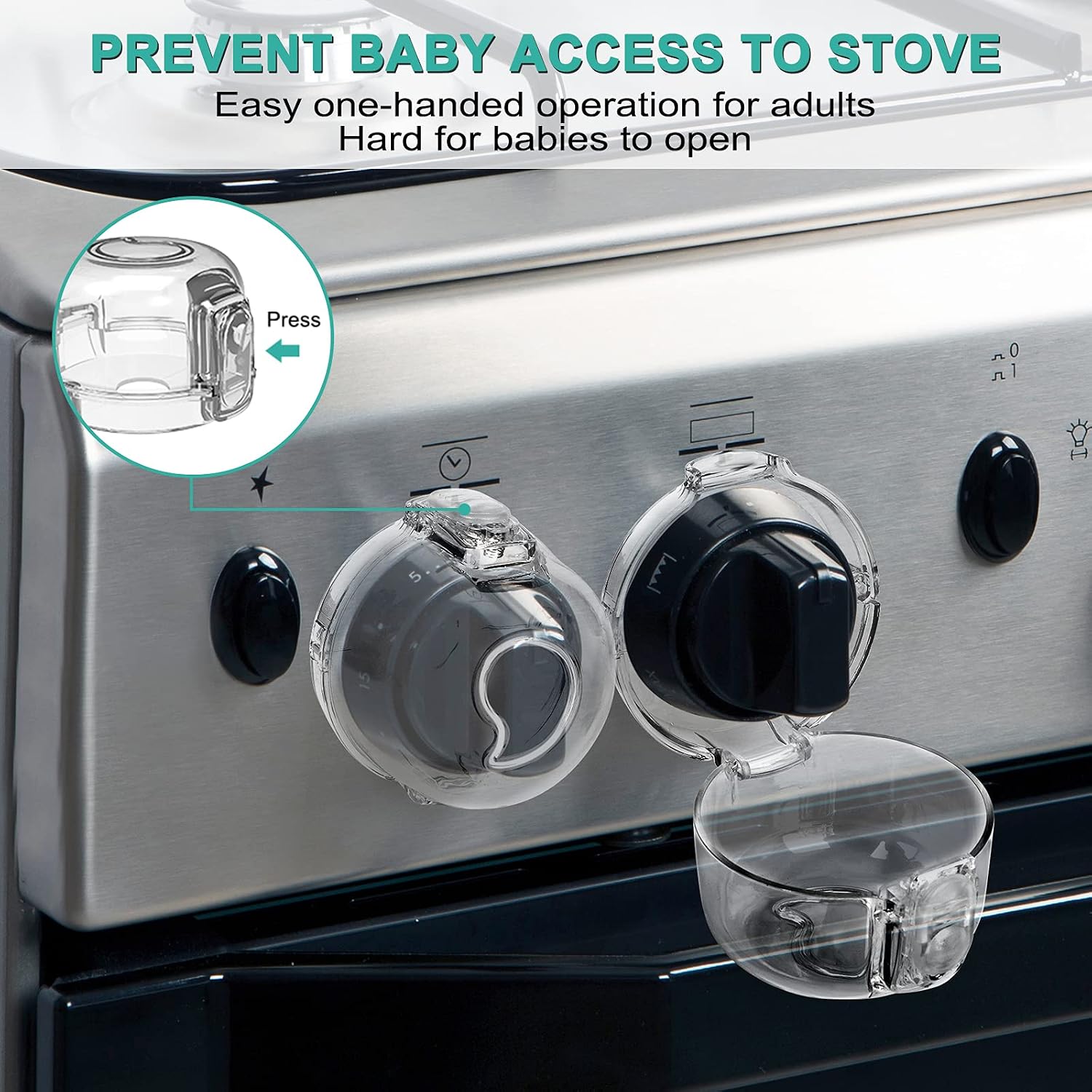 Stove Knob Safety Covers (5 + 1 Pack), Oven Lock Child Safety, Clear View