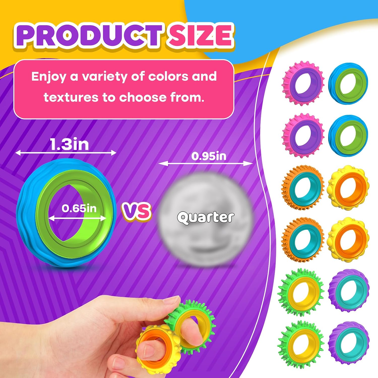 Fidget Toys Sensory Rings for Kids: 12 Pack Finger Spinner Rings - Texture Stress Toys for Kids Autism Calming - Fun Fidgets for Student Classroom Prize Stocking Stuffers