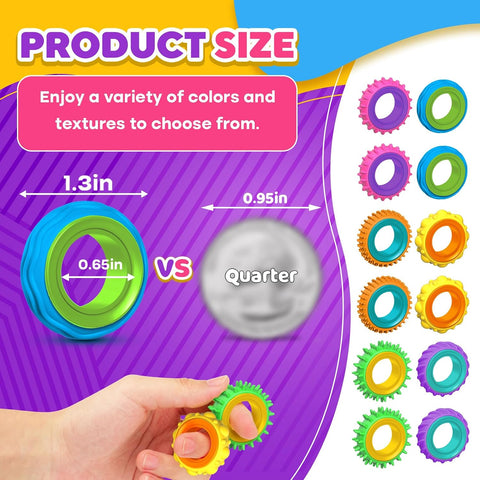 Fidget Toys Sensory Rings for Kids: 12 Pack Finger Spinner Rings - Texture Stress Toys for Kids Autism Calming - Fun Fidgets for Student Classroom Prize Stocking Stuffers