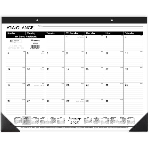 AT-A-GLANCE 2025 Desk Calendar, Desk Pad, Monthly, 21-3/4" x 17", Large, Ruled Blocks, 3 Pack (AZSK240025)