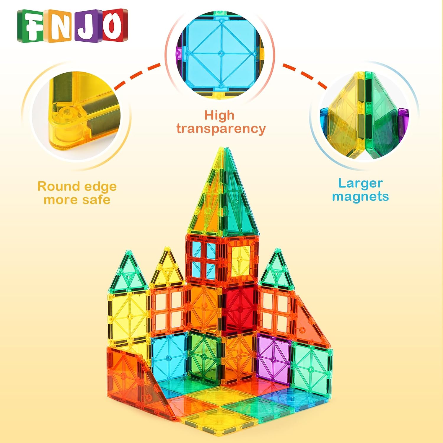 FNJO Magnetic Tiles, 52 PCS Magnet Building Set, Magnetic Building Blocks,Construction STEM Toys for Kids