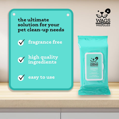 Wags & Wiggles Hypoallergenic Dog Wipes, Fragrance-Free, 100 Count