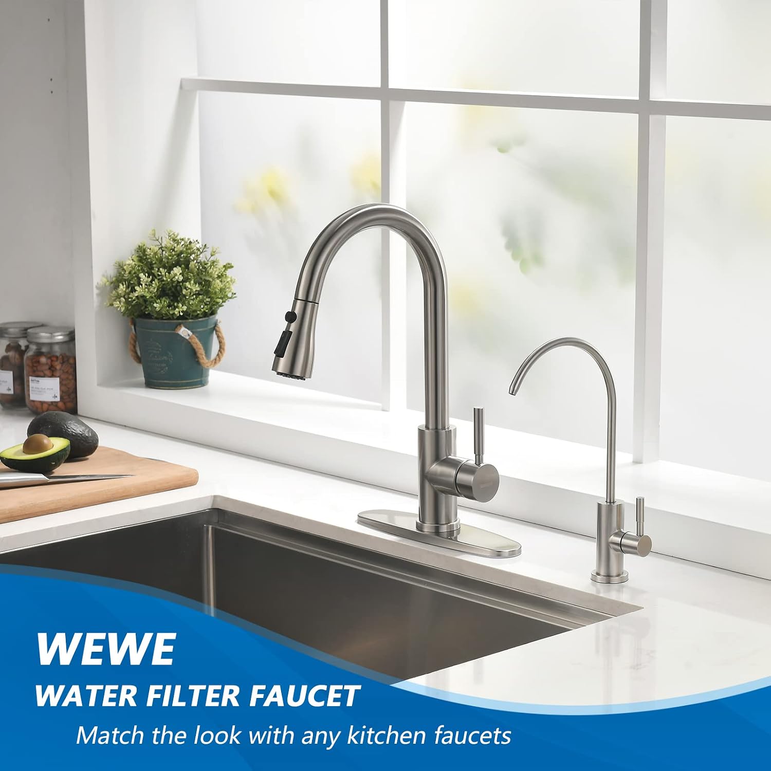 WEWE Drinking Water Faucet for RO System and Bar Sink, Brushed Nickel