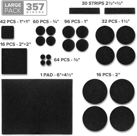 X-Protector 357 Pcs Black Felt Furniture Pads - Heavy Duty Floor Protectors