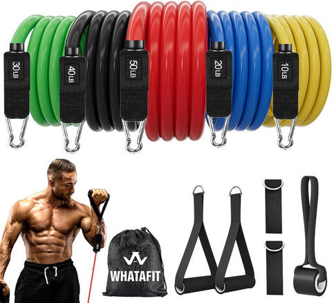 WHATAFIT Resistance Bands with Handles, 5-Level Exercise Bands for Workout