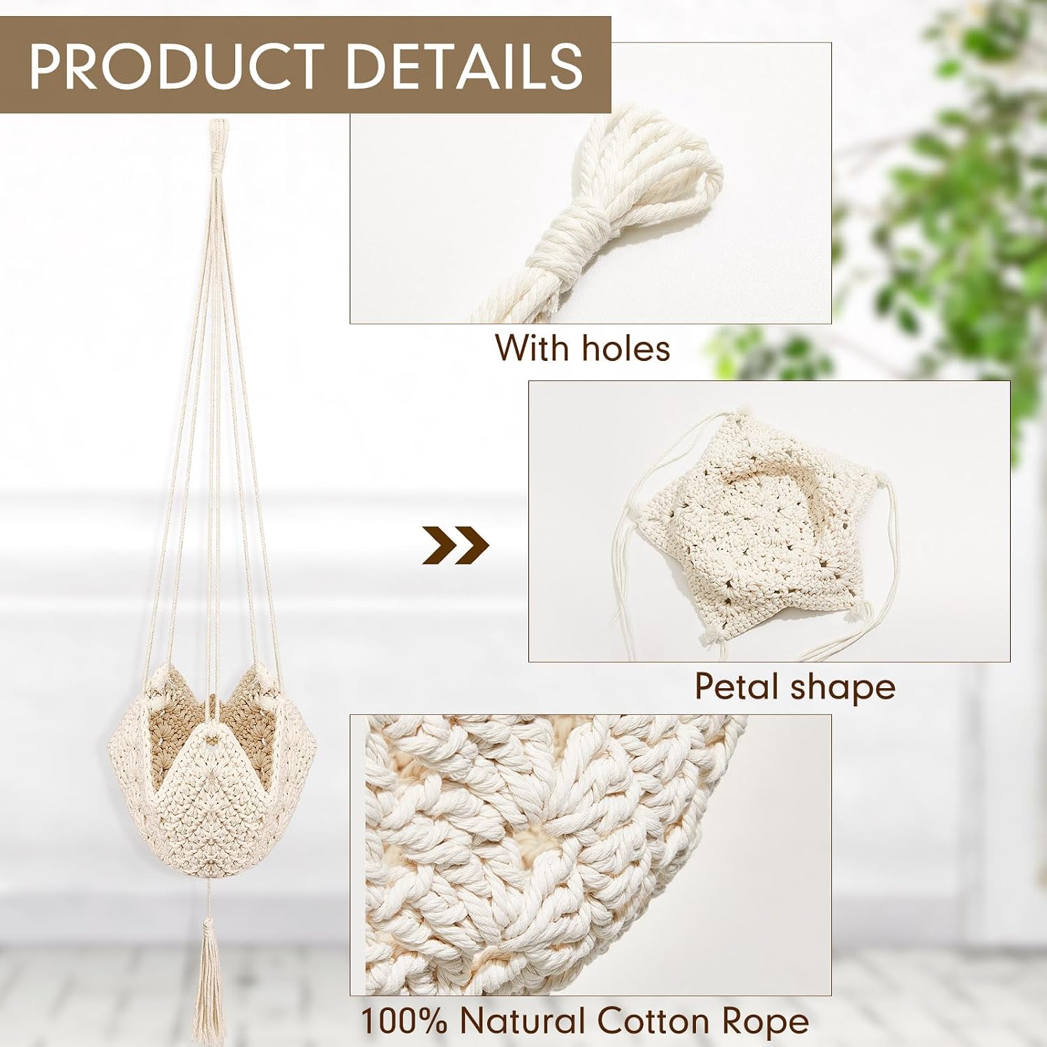 Shappy 4 Pack Boho Macrame Plant Hanger for Indoor