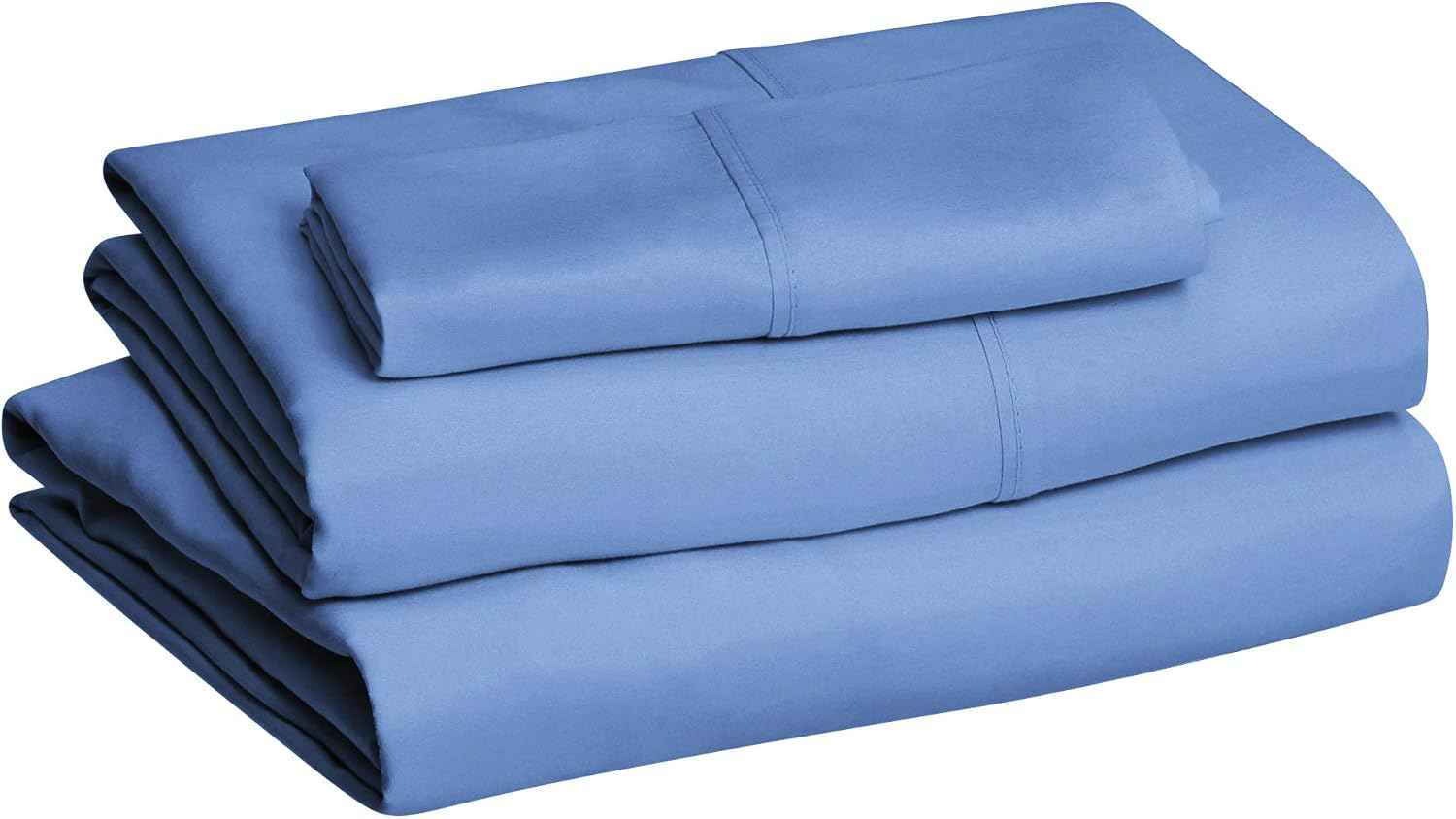 Amazon Basics Lightweight Breathable Super Soft Easy Care Wrinkle Resistant Brushed Microfiber 3-Piece Bed Sheet Set with 14-Inch Deep Pockets, Twin, Dutch Blue, Solid