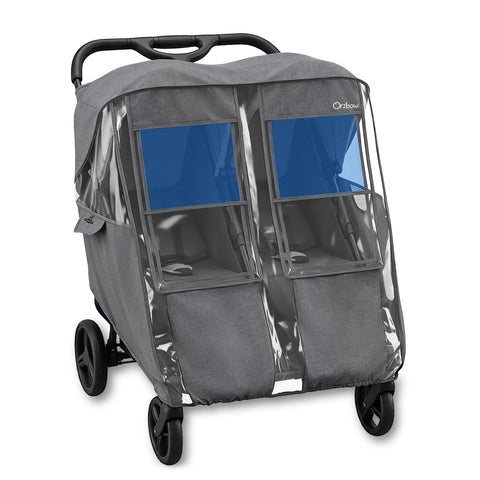 Universal Double Stroller Rain Cover, Easy Access, Durable, Gray