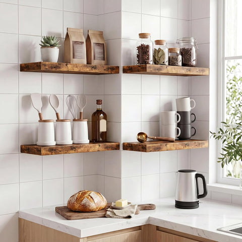 Fixwal Floating Shelves for Wall Decor (Rustic Brown, Set of 4, 15.7 Inch)