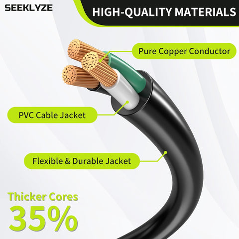 50 FT Extension Cord Heavy Duty, 12 Gauge Black 3 Prong Power Cord