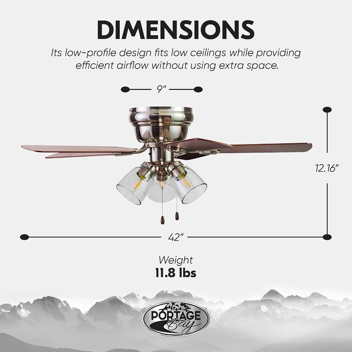 Portage Bay Renton 42" Ceiling Fan with LED Light, Brushed Nickel