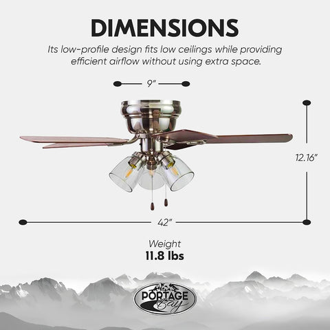 Portage Bay Renton 42" Ceiling Fan with LED Light, Brushed Nickel