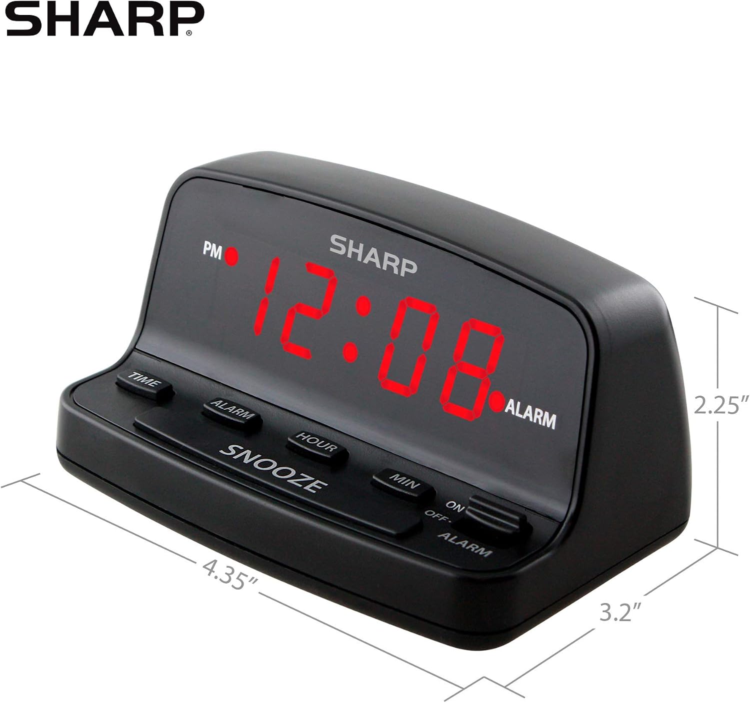 Sharp Digital Alarm Clock with Keyboard Controls, Large Snooze, Red LED