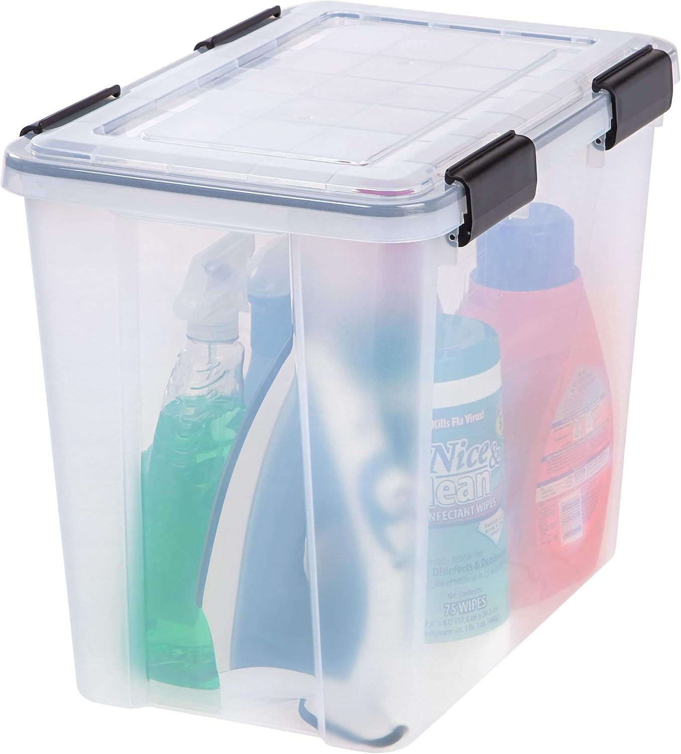 IRIS USA 4-Pack 32 Qt Storage Bins with Gasket Lids, Clear/Black