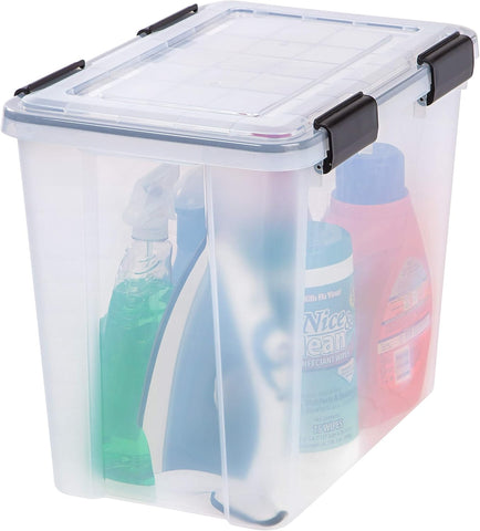 IRIS USA 4-Pack 32 Qt Storage Bins with Gasket Lids, Clear/Black