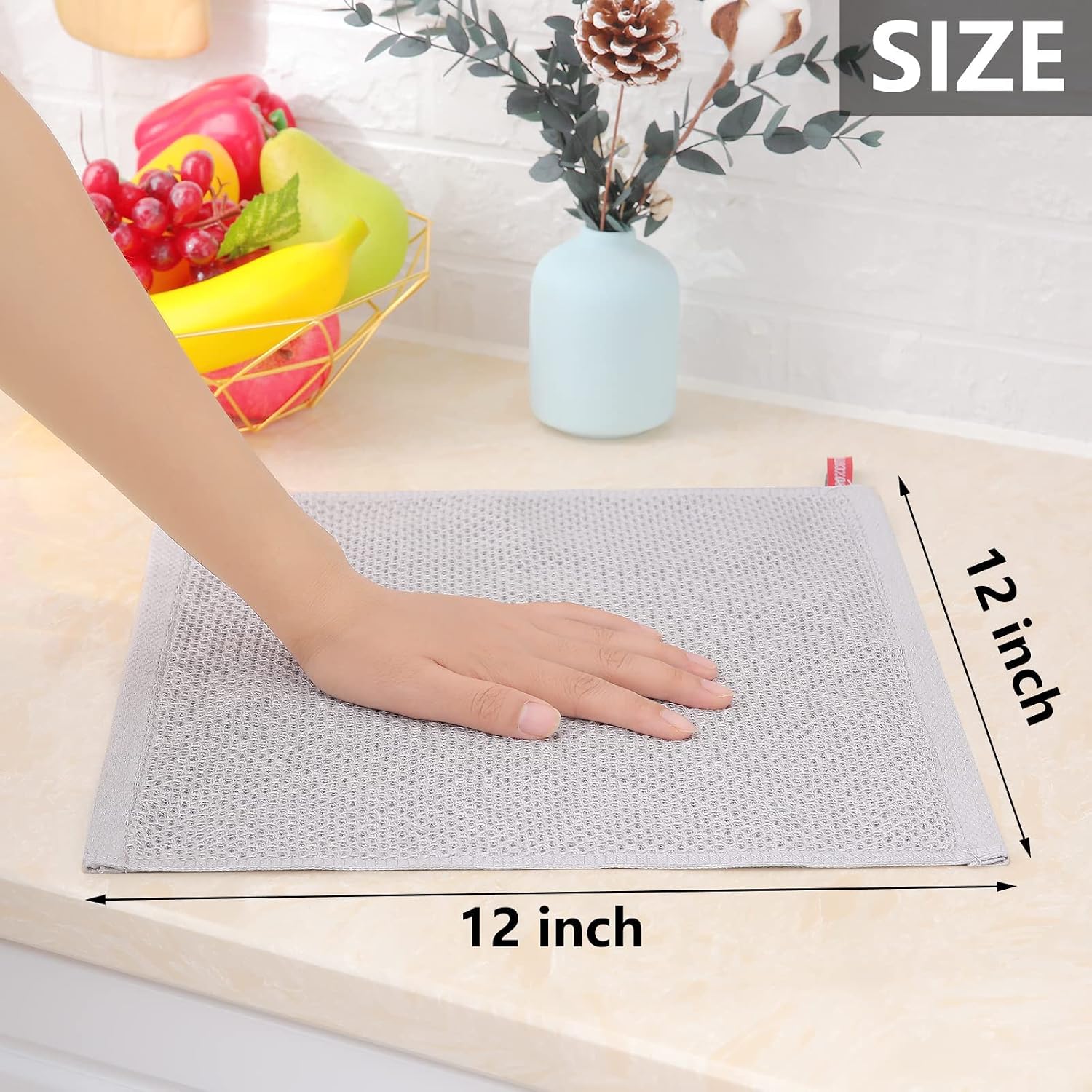 Homaxy 100% Cotton Waffle Weave Kitchen Dish Cloths 12-Pack, Light Gray