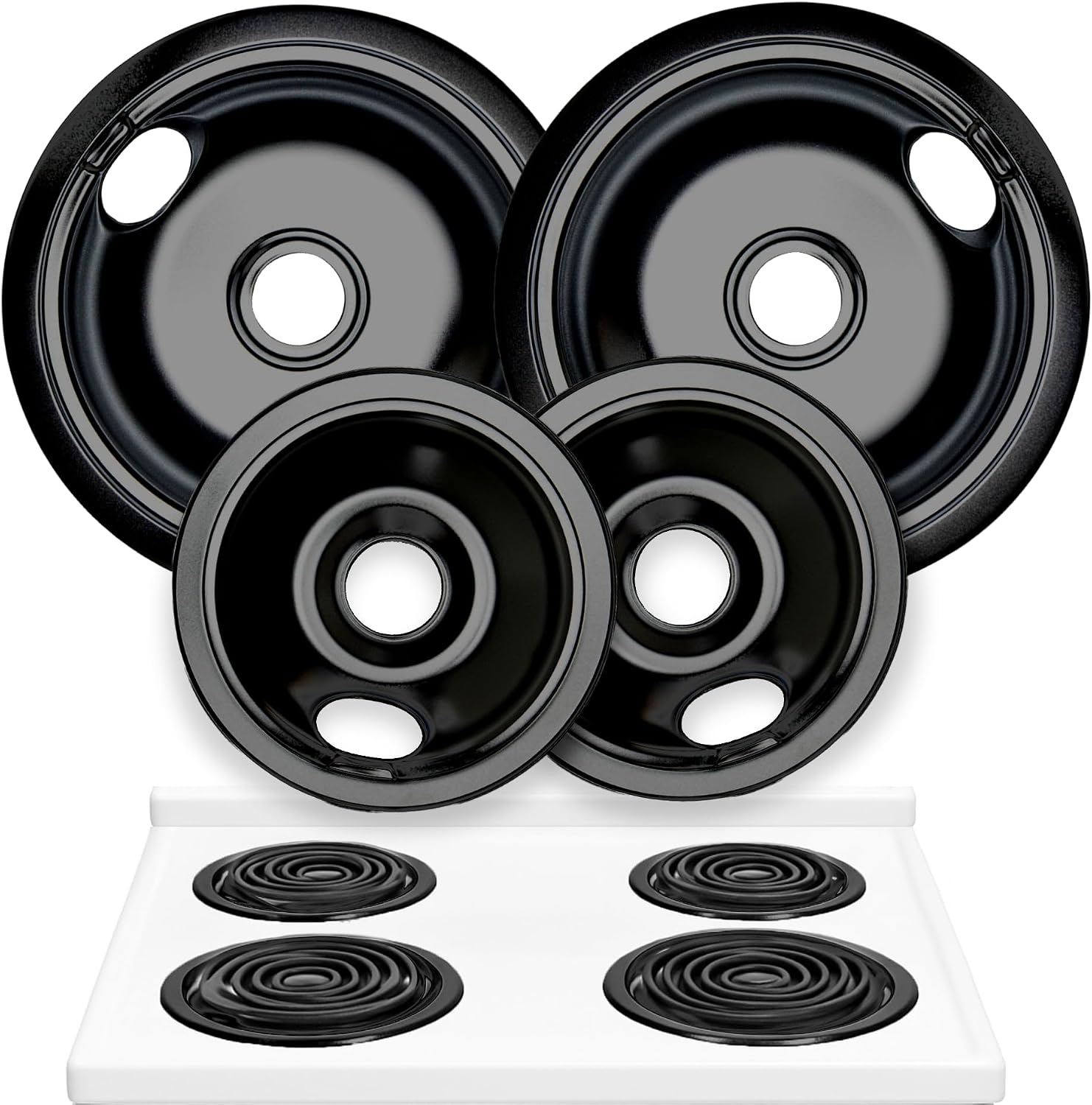 Electric Stove Drip Pans Set of 4 (2 x 6-Inch & 2 x 8-Inch) Replacement Stove Drip Pans for Electric Stove Compatible with 318067041 & 318067051, Frigidaire, Kenmore, Tappan & More