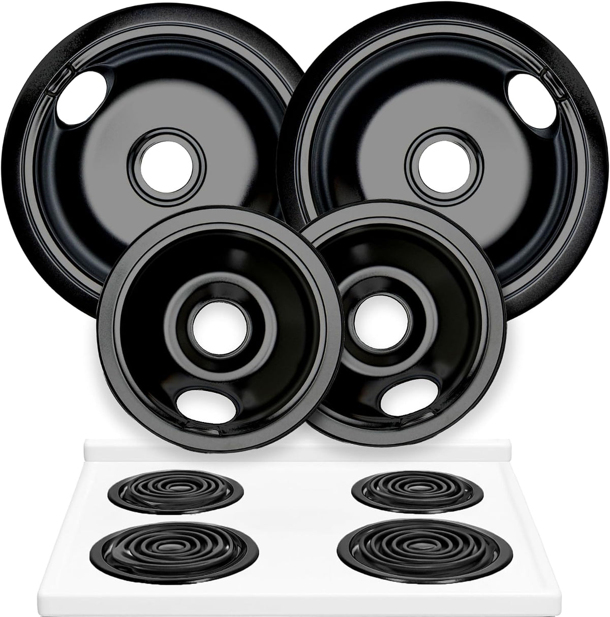 Electric Stove Drip Pans Set of 4 (2 x 6-Inch & 2 x 8-Inch) Replacement Stove Drip Pans for Electric Stove Compatible with 318067041 & 318067051, Frigidaire, Kenmore, Tappan & More