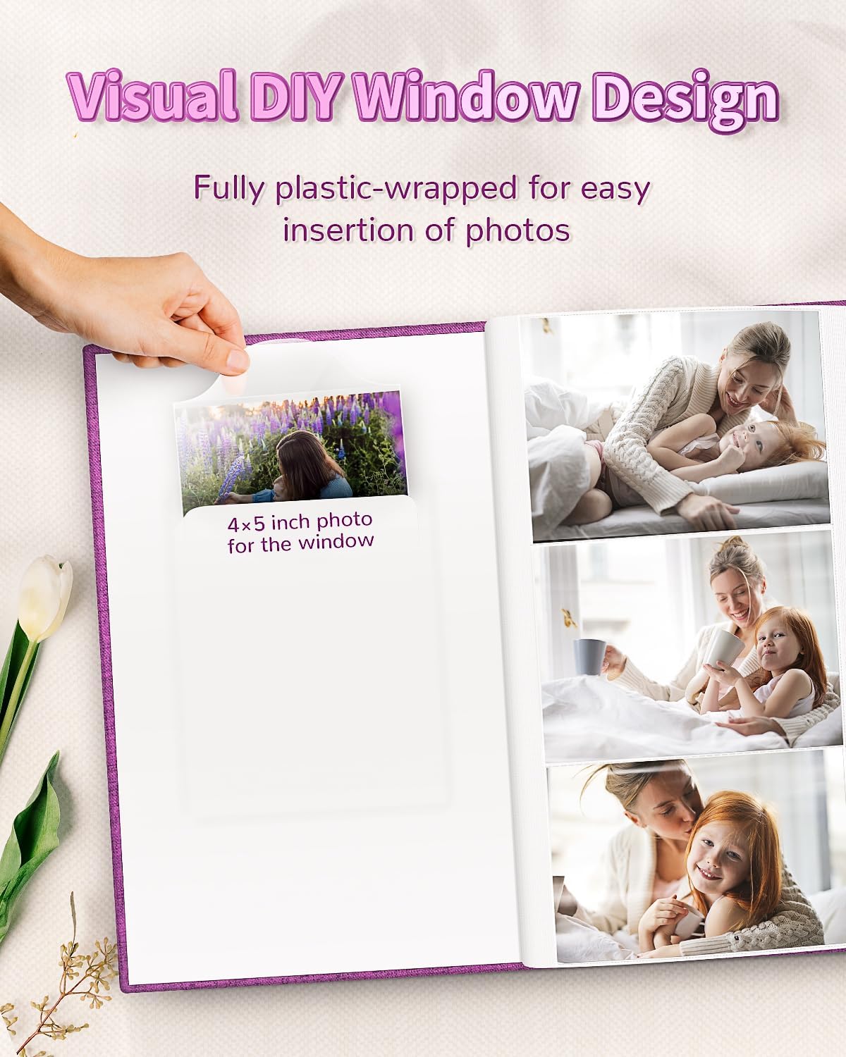 Artfeel Photo Album 4x6 with 300 Pockets,Slip-in Picture Albums,Linen Cover Memory Book with Front Window,White Page Vertical Photo Book for Wedding,Family,Anniversare,Baby,Vacation