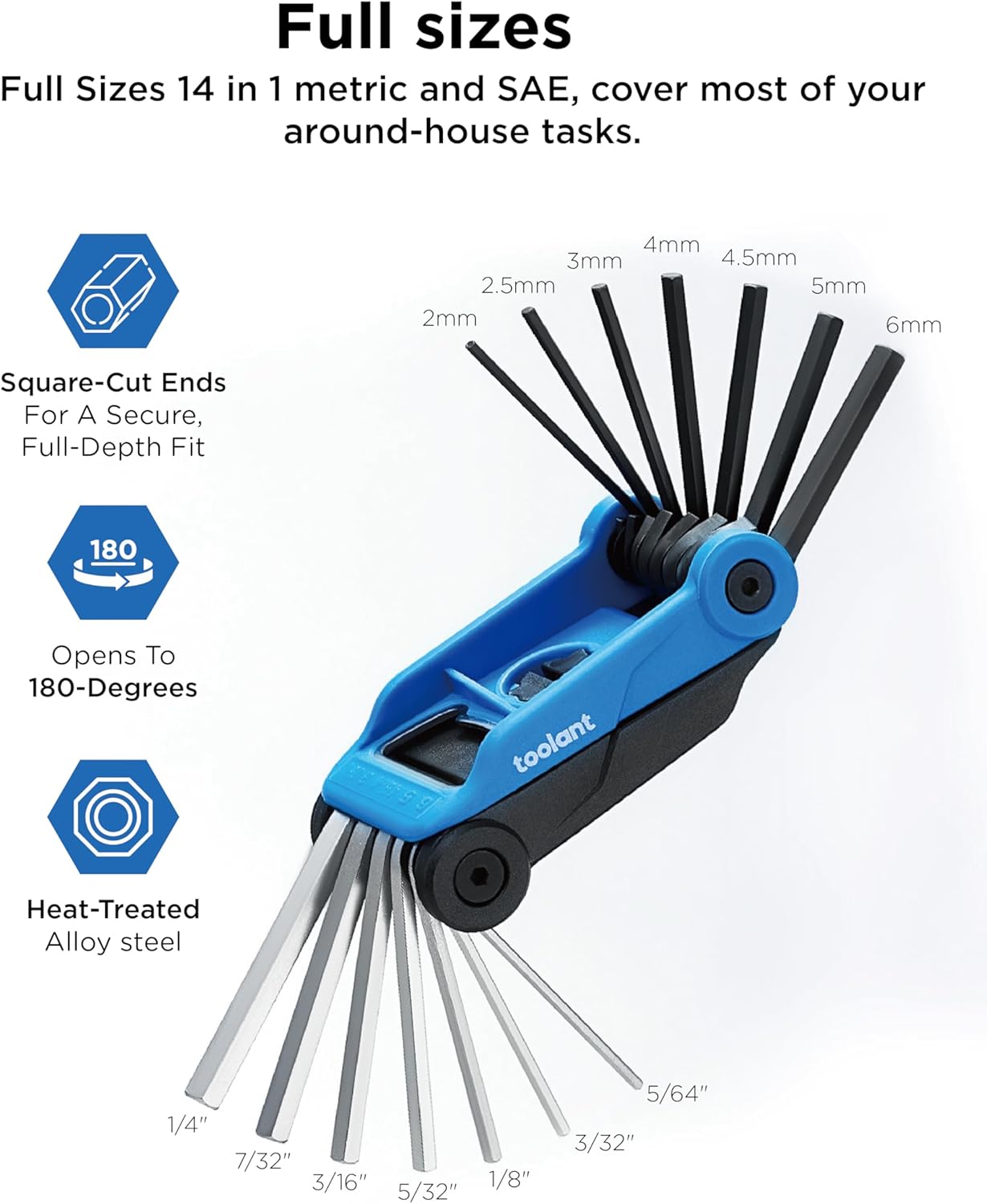 Kraftek toolant 14PCS Folding Allen Wrenches Sets, Metric Allen Key Set 2mm- 6mm, SAE Hex Key Set 5/64”- 1/4", CRV Steel EDC Tool for Bike Repair & Home,Compact Foldable Hex Key Set