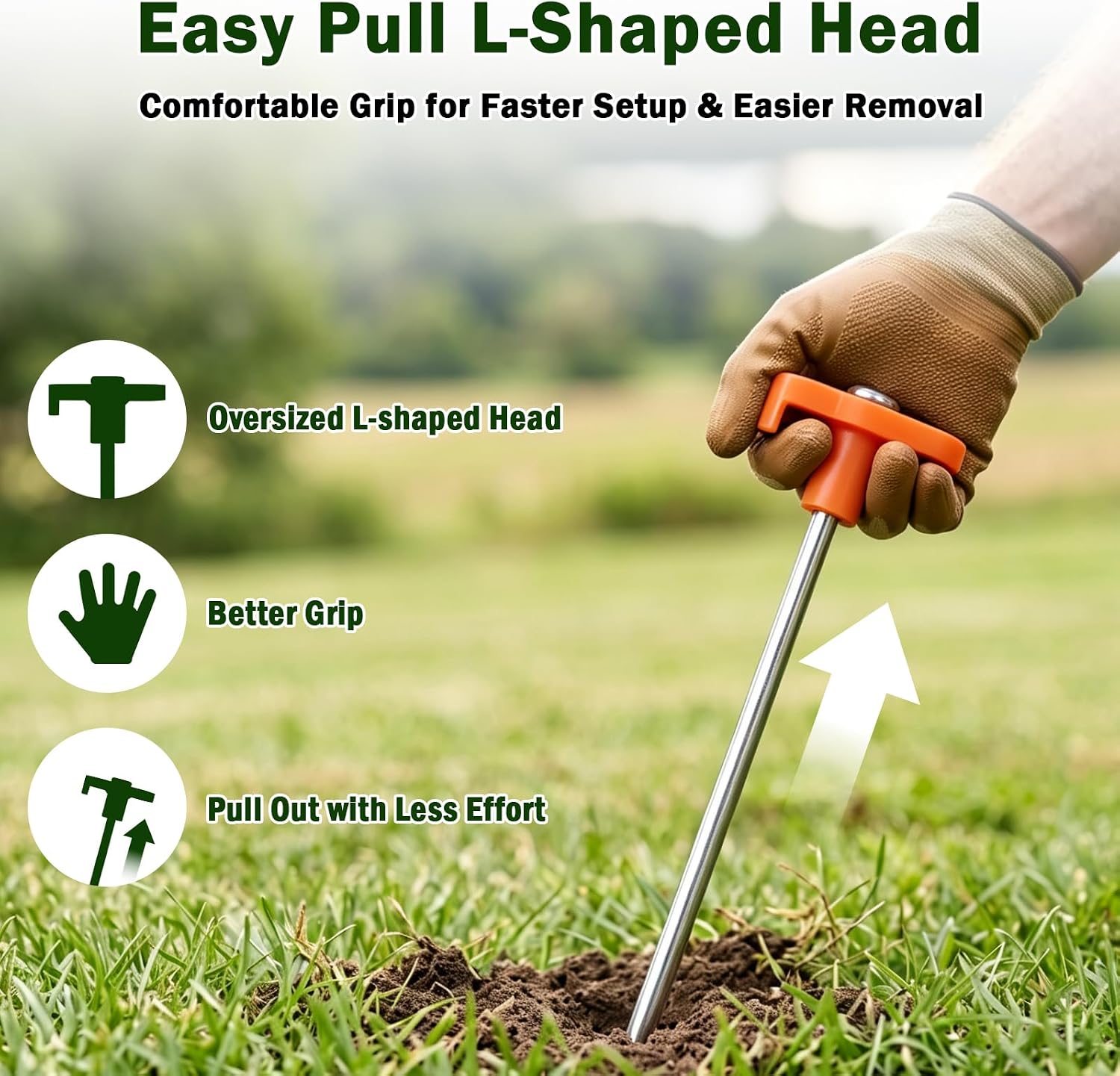 FEED GARDEN Heavy Duty Tent Stakes 10 Inch - 20 Pack Galvanized Steel Ground Anchors for Camping Tents, Canopy, Tarp - Rust Resistant Metal Pegs with High Visibility Orange Head