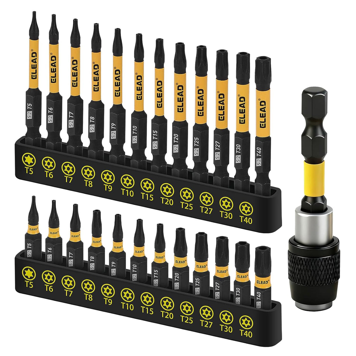 Tamper Proof Torx Bit Set, 25 Pieces T5-T40 Torx Security Bits Set, Torque Star Bits with 2.5" Magnetic Extension Bit Holder and Storage Box for Automotive, Electronics Repair