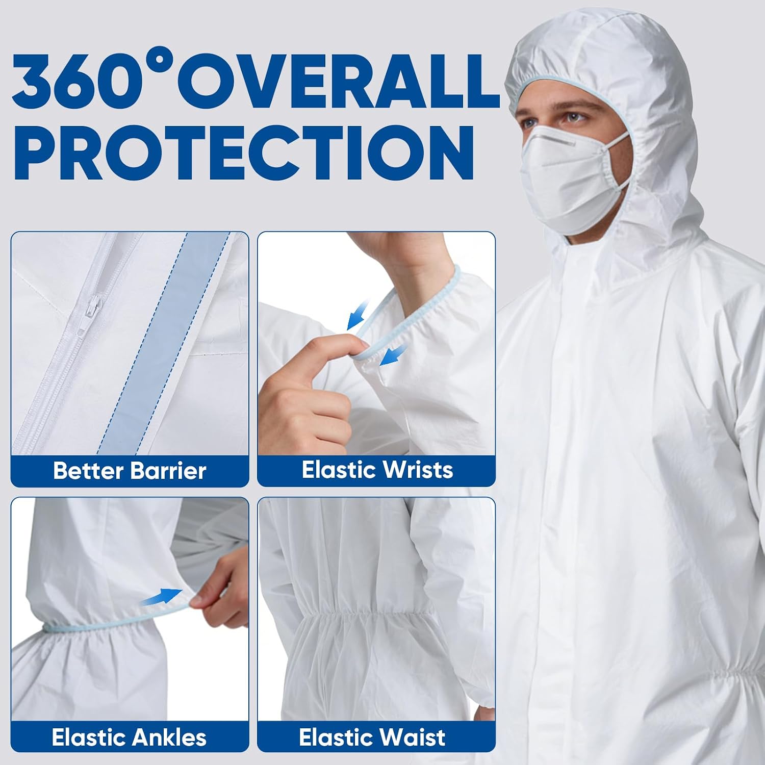 TICONN Hazmat Suit Disposable Coveralls, Full Body Lab Overall Paint Suit