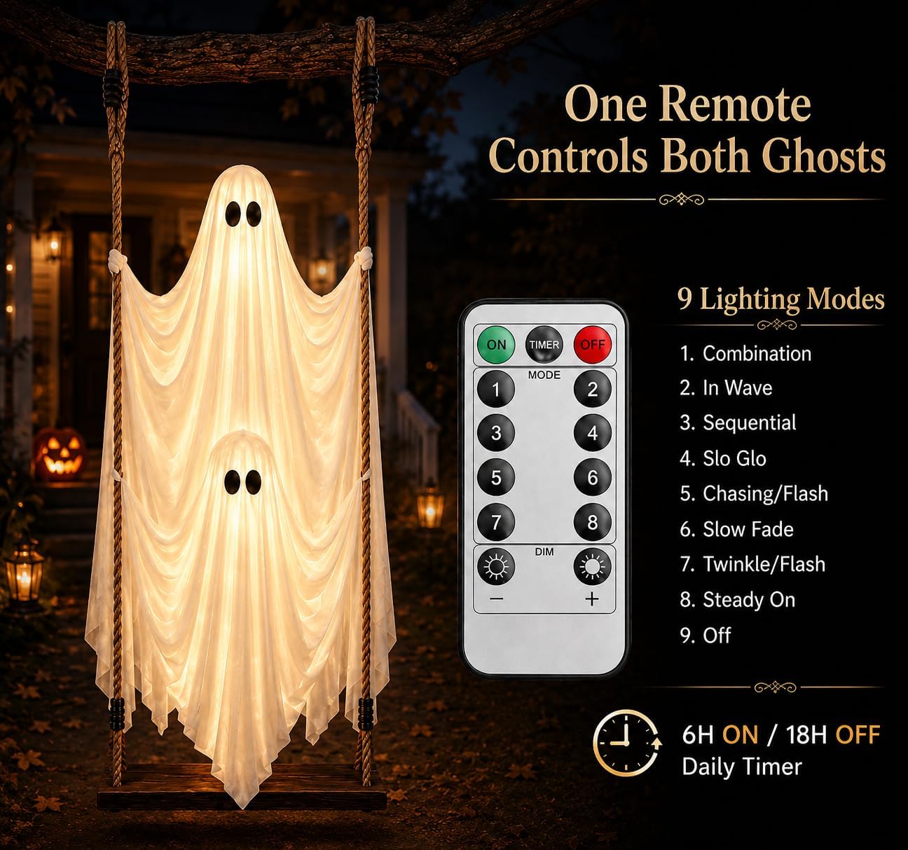 Halloween Hanging Ghost Decorations Outdoor,5 FT Large Swinging Ghost Set